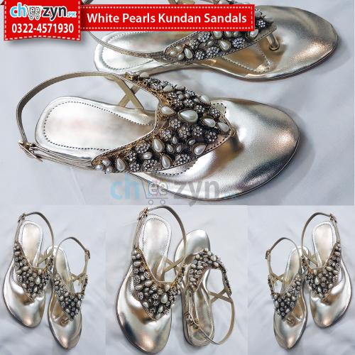 White Pearls Kundan Sandals