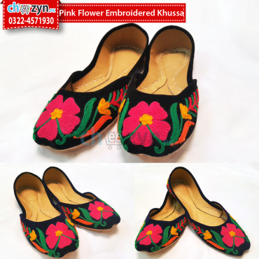 Pink Flower Embroidered Khussa