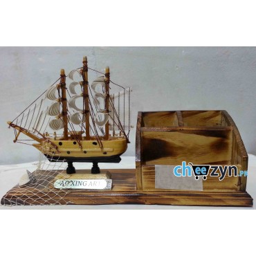 Hand Made Wooden Ship Model With Holder