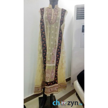 4 Piece Chiffon Embroidered Beige Suit